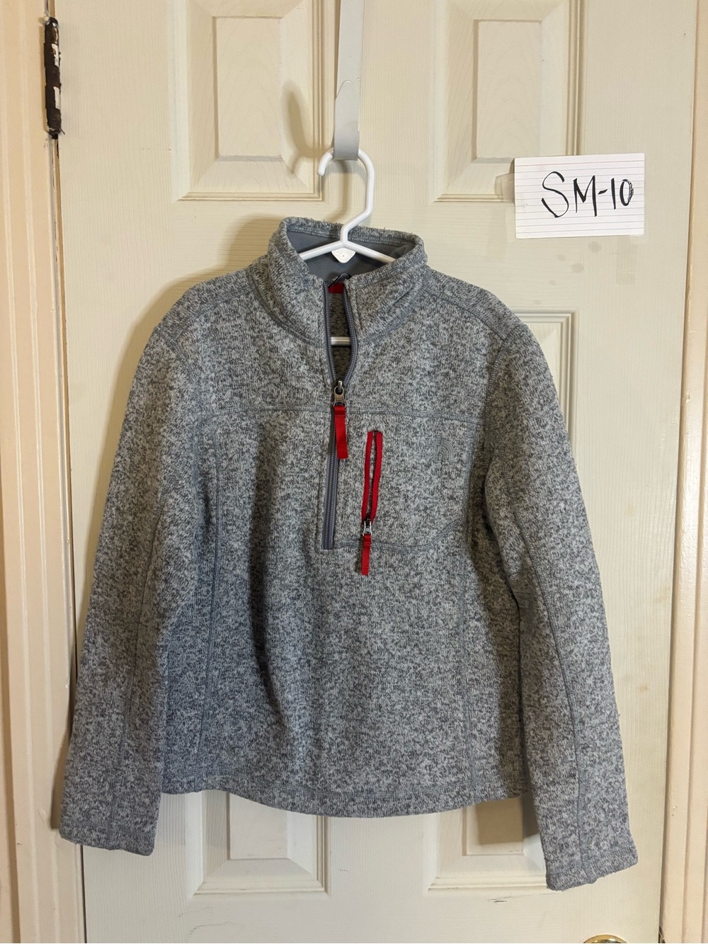 The North Face Gray Fleece Pullover with Red Trim